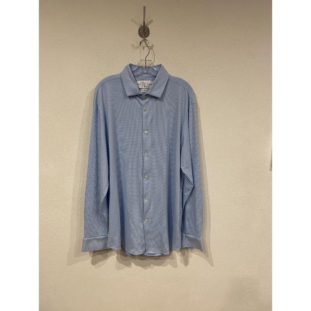 Mizzen+Main Spinnaker Shirt Mens 2XL Blue Gingham Trim Fit Dress Shirt Made USA